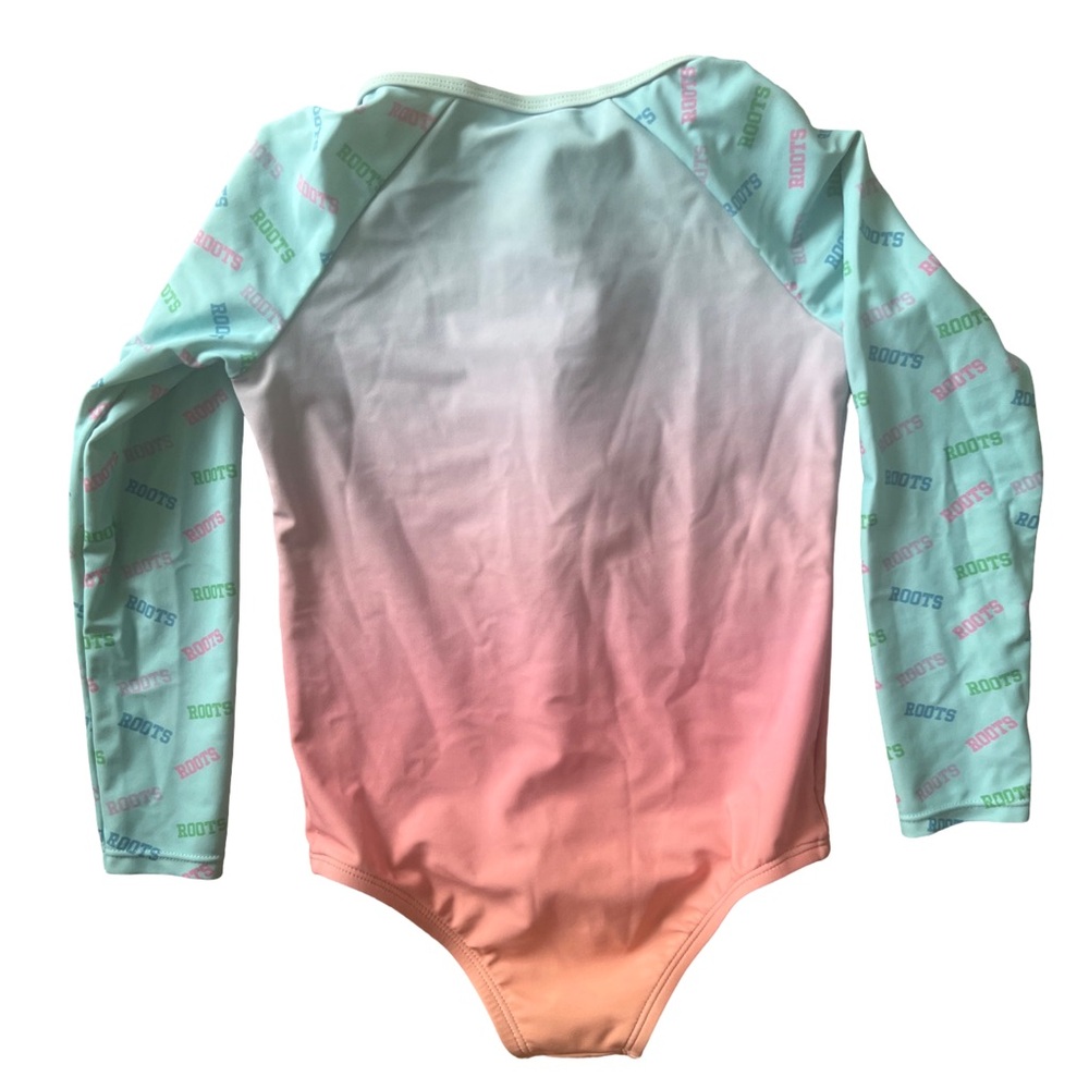 Roots | Girl's Long Sleeve One Piece Bathing Suit | Blue & Pink | Size 6 - Picture 2 of 2
